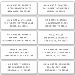 10 Individual Guest Name Address Party Wedding Sticker