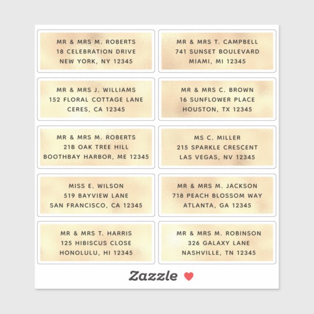 10 Individual Guest Name Address Party Wedding Sticker (Sheet)