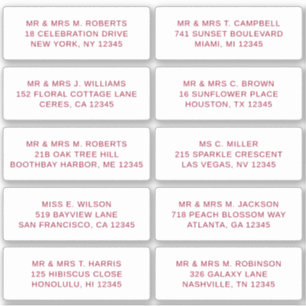 10 Individual Guest Name Address Party Wedding Sticker