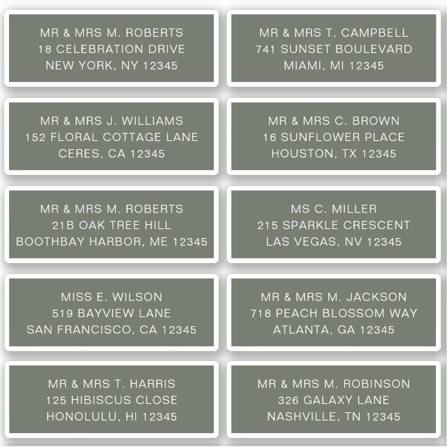 10 Individual Guest Name Address Party Wedding Sticker (Front)