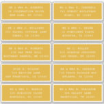 10 Individual Guest Name Address Party Wedding Sticker<br><div class="desc">10 Individual Guest Name Address Party Wedding White Script Stickers features 10 stickers with your individual guest name and address on each sticker in white script on a goldenrod gold background. Also perfect for Christmas and Holiday cards, birthday party invitations, wedding invitations, baby showers, bridal showers, thank you cards and...</div>
