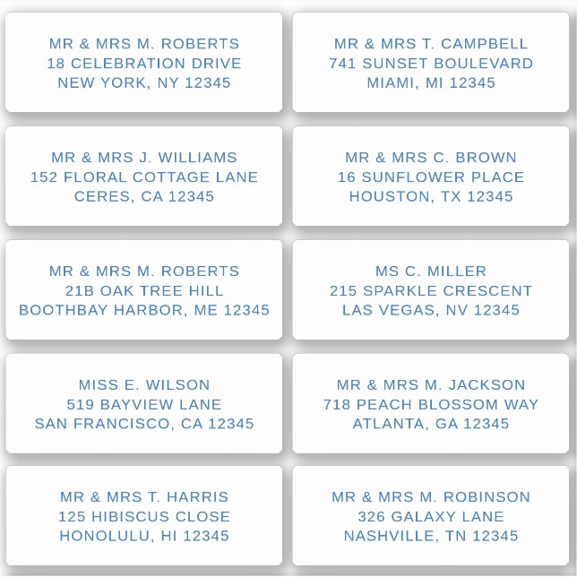 10 Individual Guest Name Address Party Wedding Sticker (Front)
