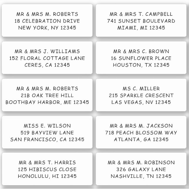 10 Individual Guest Name Address Party Wedding Sticker (Front)