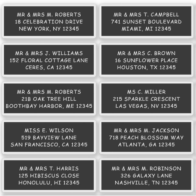 10 Individual Guest Name Address Party Wedding Sticker (Front)