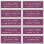 10 Individual Guest Name Address Party Wedding Sticker<br><div class="desc">10 Individual Guest Name Address Party Wedding White Script Stickers features 10 stickers with your individual guest name and address on each sticker in white script on a purple background. Also perfect for Christmas and Holiday cards, birthday party invitations, wedding invitations, baby showers, bridal showers, thank you cards and office...</div>
