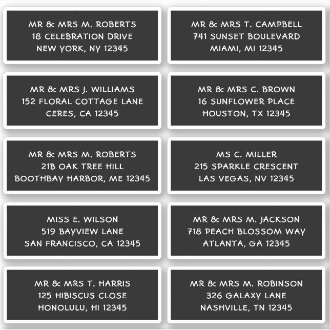 10 Individual Guest Name Address Party Wedding Sticker (Front)