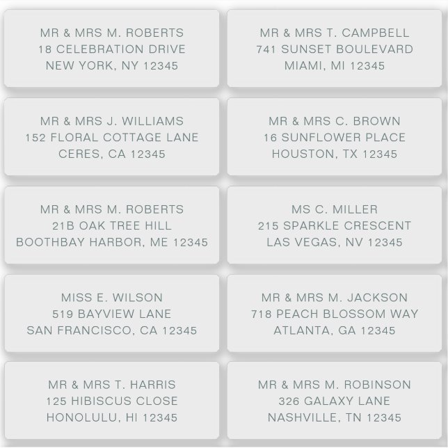 10 Individual Guest Name Address Party Wedding Sticker (Front)