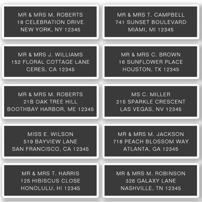 10 Individual Guest Name Address Party Wedding Sticker (Front)