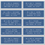 10 Individual Guest Name Address Party Wedding Sticker<br><div class="desc">10 Individual Guest Name Address Party Wedding White Script Stickers features 10 stickers with your individual guest name and address on each sticker in white script on a blue background. Also perfect for Christmas and Holiday cards, birthday party invitations, wedding invitations, baby showers, bridal showers, thank you cards and office...</div>