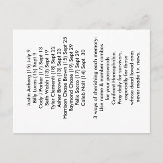 10 Known Dead Bullying Prevention Postcard