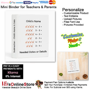 10 Learn Subtraction Child's Name Date Teacher  Mini Binder