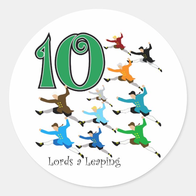 10 Lords Leaping Classic Round Sticker (Front)