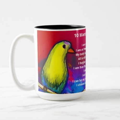10 mantras for peace artistic waterfall birds mug