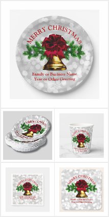 10+ Matching Gold Bell Red Bow Christmas Table Set