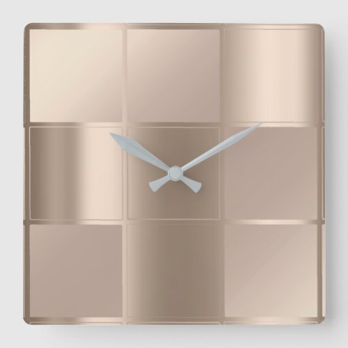 10 Minutes Ivory Beige Bronze Geometry Squares Square Wall Clock