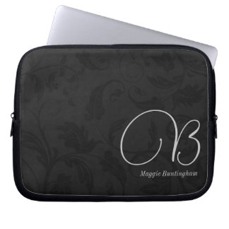 10" Monogrammed Black Damask Laptop Sleeve