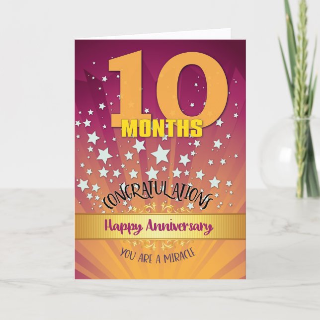 10 Month Recovery Anniversary Bold Numeral Card (Front)