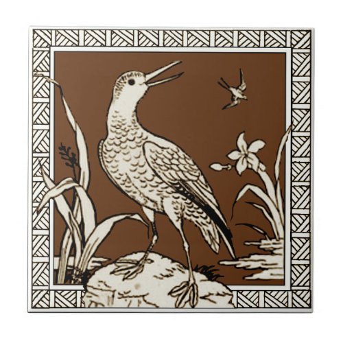 10 of 12 Repro 1880s Minton Mocha Bird Series Ceramic Tile