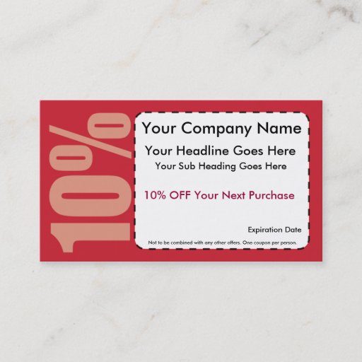 Customizable 10% Off Coupon Business Cards