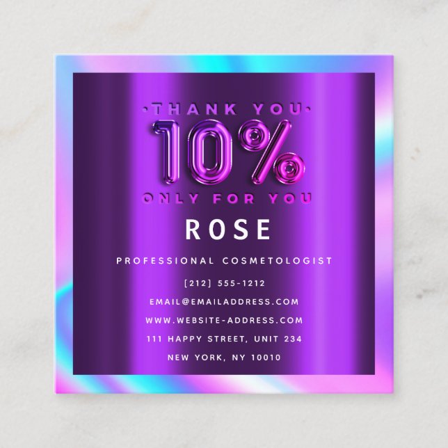 10% Off Discount Logo Holograph Appointment Beauty (Front)
