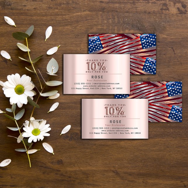 10% Off Discount Logo Thank Rose US American Flag Appointment Card (10% Off Discount Logo Thank Rose US American Flag Appointment Card)