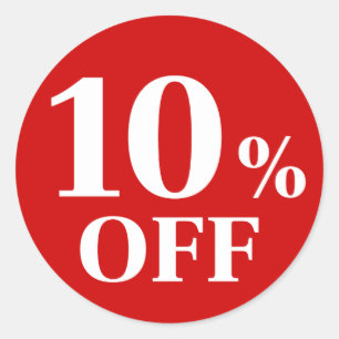 10% OFF Red Background Classic Round Sticker