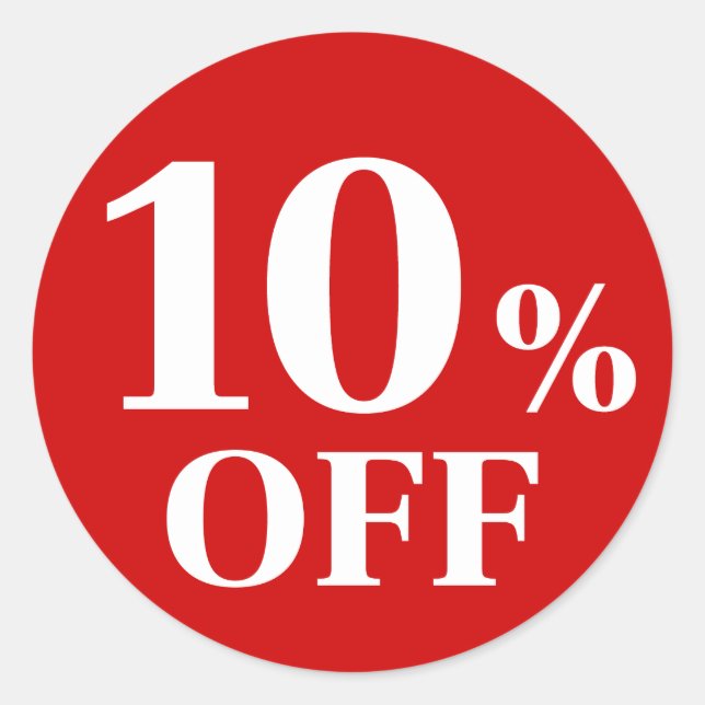 10% OFF Red Background Classic Round Sticker (Front)