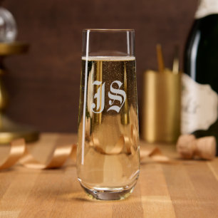 10 oz Stemless Champagne Flute Engraved Initials