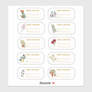 10 pc Floral & Gold Christmas Gift Label Sticker