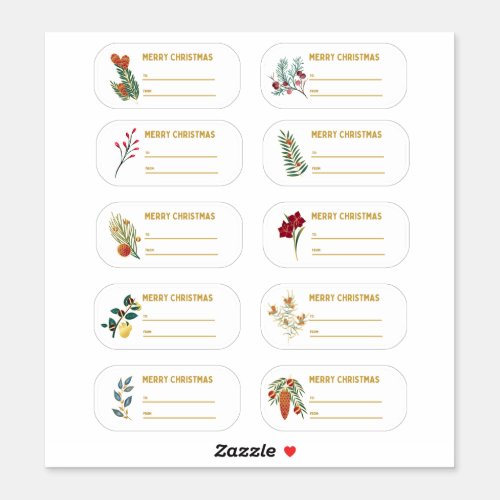 10 pc Floral  Gold Christmas Gift Label Sticker