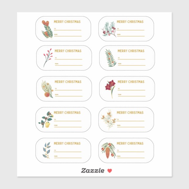 10 pc Floral & Gold Christmas Gift Label Sticker (Sheet)