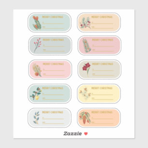10 pc Floral & Gold Christmas Gift Label Sticker