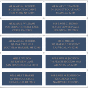 10 Personalized Guest Address Labels Blue Gold