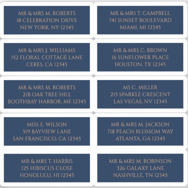 10 Personalized Guest Address Labels Blue Gold (Front)
