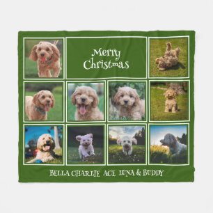 10 Pet Photos Merry Christmas   Green Fleece Blanket
