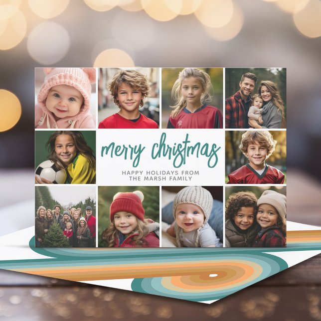 10 Photo Border - Merry Christmas Retro Line Art Holiday Card (Retro Line Art - Online Christmas Card with a vintage 70s vide - 10 photos)