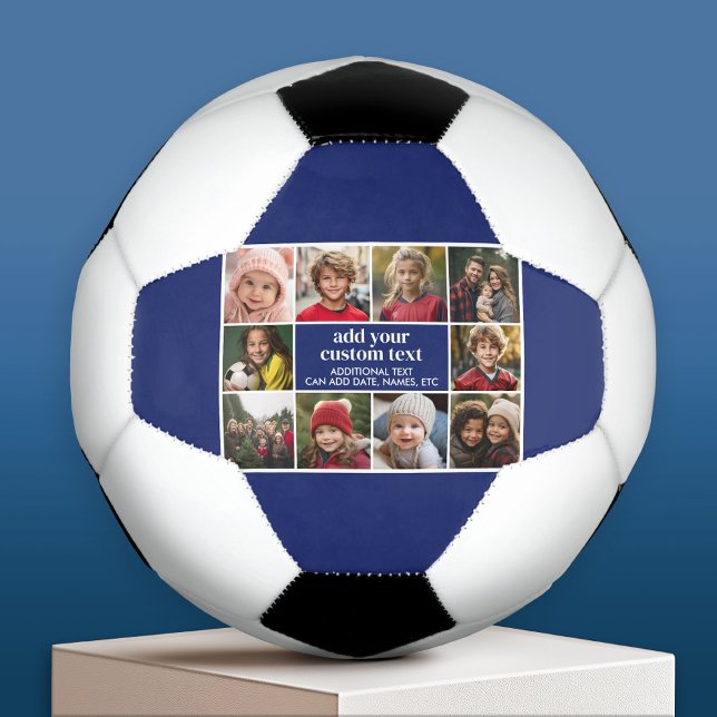10 Photo Border with Text Center - blue white Soccer Ball (Custom Soccer Ball)
