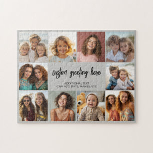 10 Photo Border with Text Center - grey black Jigsaw Puzzle