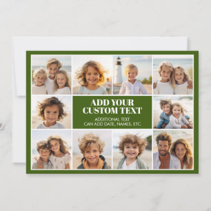10 Photo Border with Text Center - olive green Holiday Card