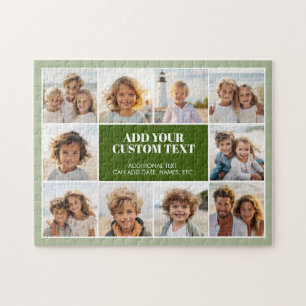 10 Photo Border with Text Center - olive green Jigsaw Puzzle