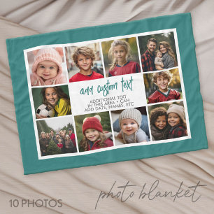 10 Photo Border with Text Center - Teal Fleece Blanket