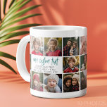 10 Photo Border with Text Center - Teal Gray Giant Coffee Mug<br><div class="desc">Use 10 square photos and make a unique gift with a modern script font in a teal color. The photos border the text and highlight family and friend photos. The collage is repeated on both sides so the user can see the photos from all sides.</div>
