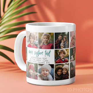 10 Photo Border with Text Center - Teal Gray Giant Coffee Mug