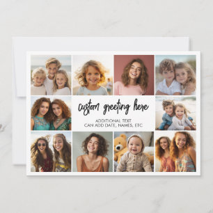 10 Photo Border with Text Center - white black Holiday Card