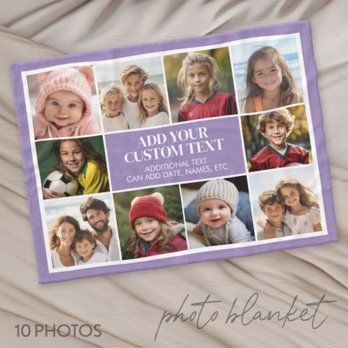 10 Photo Border with Text Center - white purple Fleece Blanket