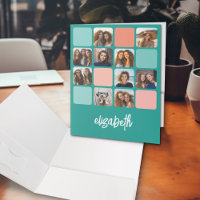 10 Photo Collage Aqua Coral Script Name