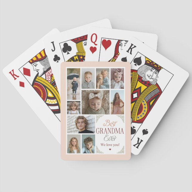 10 Photo Collage Best Grandma Ever Poker Cards (Back)