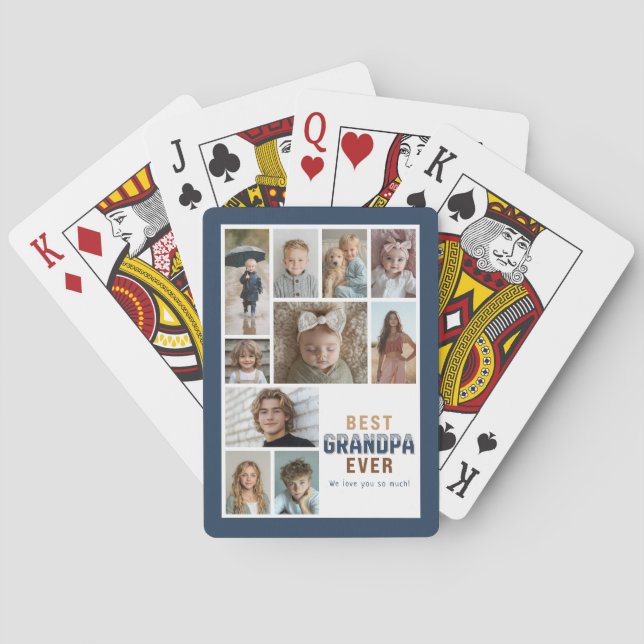 10 Photo Collage Best Grandpa Ever Poker Cards (Back)