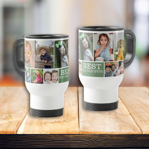 10 Photo Collage Best Pop Pop Ever Green Grandpa Travel Mug