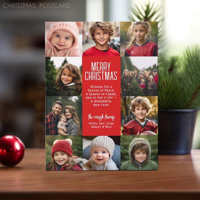 10 Photo Collage Border - Merry Christmas Greeting Holiday Postcard (Holiday Photo Postcard)